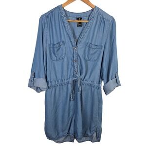 Want and Need Women Blue Lyocell Chambray Romper Button Front‎ Size L